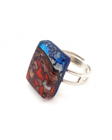 Bague rectangle en verre de Murano et murrine bijoux fantaisies artisans italiens