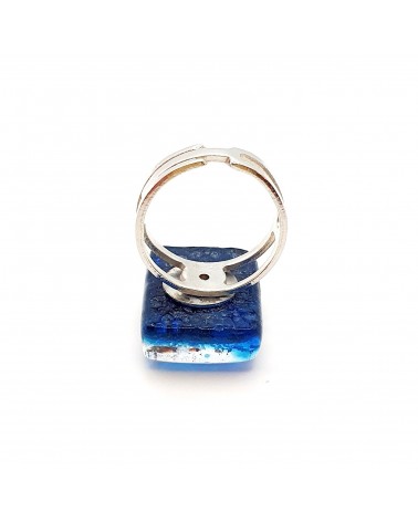 Bague rectangle en verre de Murano et murrine bijoux fantaisies artisans italiens