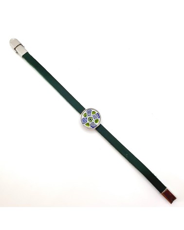 Bracelet en cuir avec murrine couleur verte bijoux fantaisies fait à la main Bijoux Murano