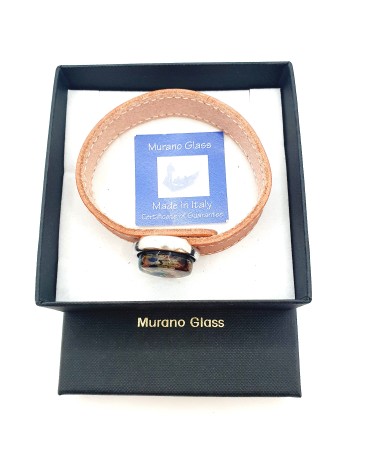 Bracelet en cuir et motif en verre de Murano bijoux Murano made in Italie