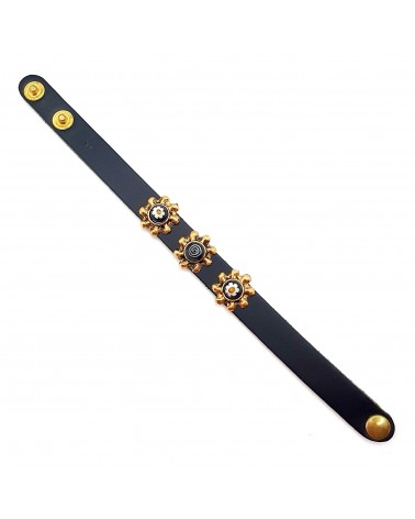 Bracelet cuir véritable avec 3 motifs et murrina noir bijoux fantaisie fait à la main
