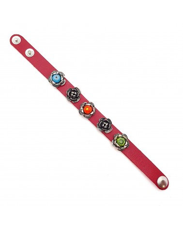 Bracelet cuir véritable avec 5 motifs  et murrina rouge bijoux fantaisie verre de Murano