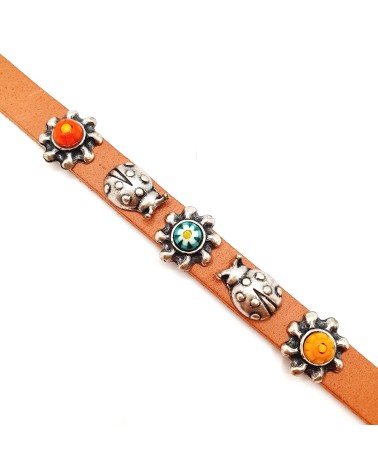 Bracelet cuir véritable avec 5 motifs et murrina marron bijoux fantaisie verre de Murano