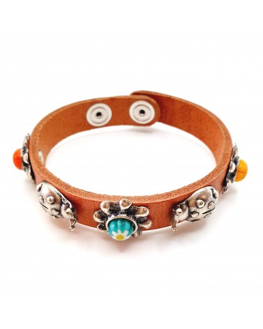 Bracelet cuir véritable avec 5 motifs et murrina marron bijoux fantaisie verre de Murano