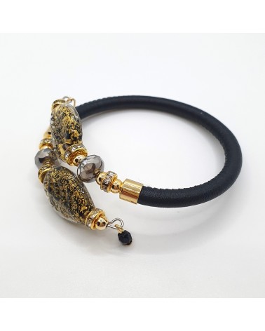 Bracelet Ginger simple en cuir et verre de Murano bijoux fantaisies créateurs italiens