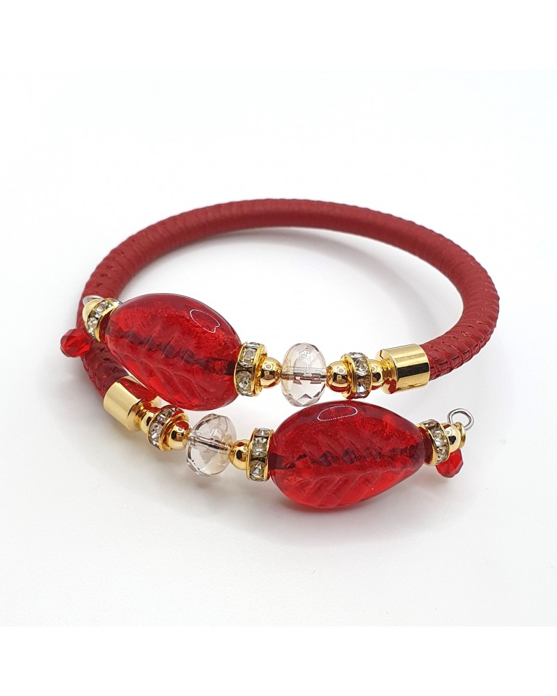 Bracelet Ginger simple en cuir et verre de Murano bijoux fantaisies made in Italy