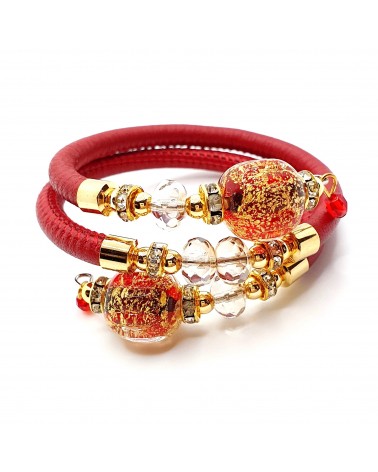 Bracelet Diana en cuir rouge et perles en verre de Murano bijoux fantaisies fait à la main