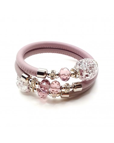 Bracelet Diana en cuir lilas et perles en verre de Murano bijoux fantaisies créateurs italiens