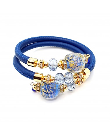 Bracelet Diana en cuir bleu et perles en verre de Murano bijoux fantaisies artisans italiens