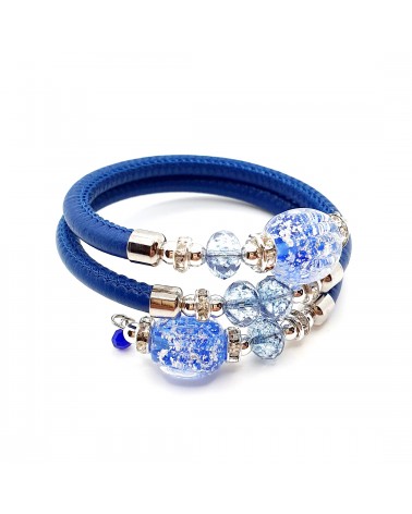 Bracelet Diana en cuir bleu et perles en verre de Murano bijoux fantaisies fait à la main