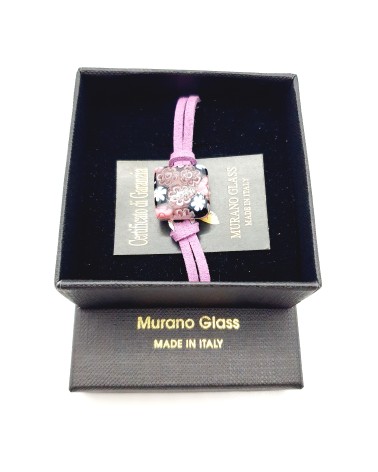 Bracelet en cuir et verre de Murano bijoux fantaisies fait à la main Bijoux Murano