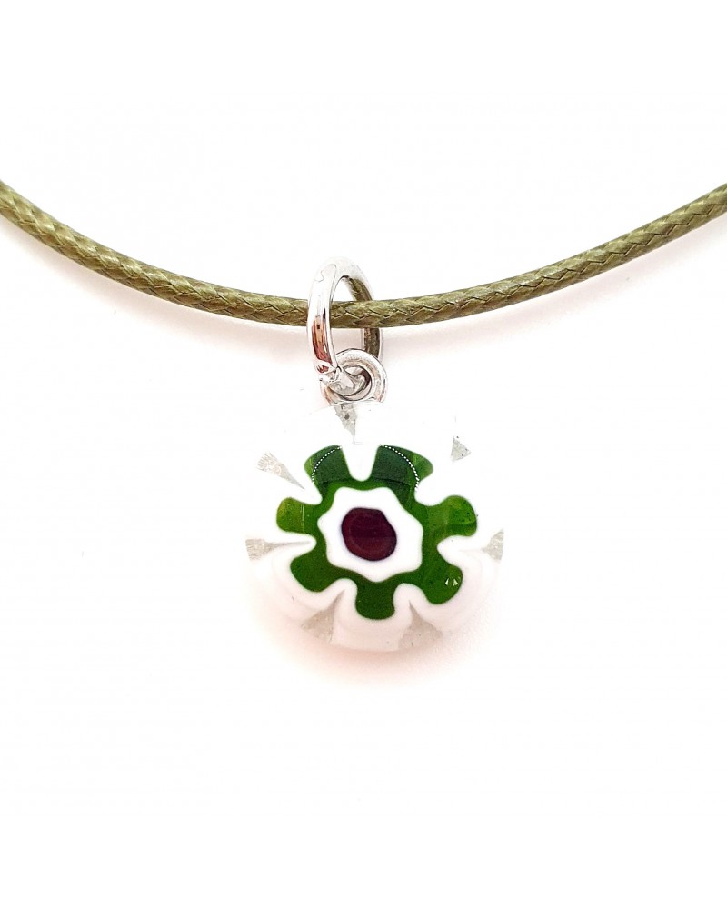 Pendentif En Verre De Murano Authentique - Millefiori Fait Main à Venise - Dimensions 2x1,5 Cm - Collier Cordon De Soie 46 Cm - Avec Certificat D'authenticité
