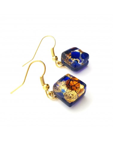 Boucles d'oreilles carré  verre Murano bleue made in Italie