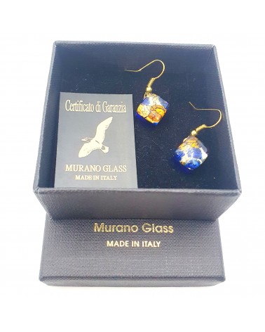 Boucles d'oreilles carré  verre Murano bleue made in Italie