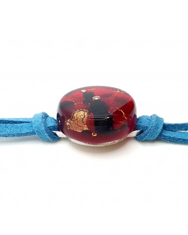 Bracelet en cuir verre de Murano  rond fait à la main  Made in Italie