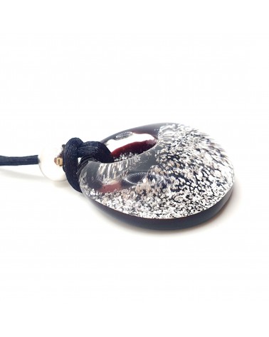 Pendentif lune en verre de Murano couleur argent bijoux fantaisies made in Italy