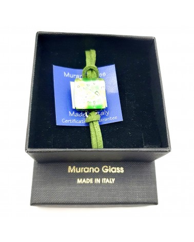 bracelet carré en cuir et verre de Murano bijoux italiens