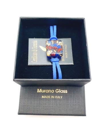 bracelet carré en cuir et verre de Murano bijoux italiens