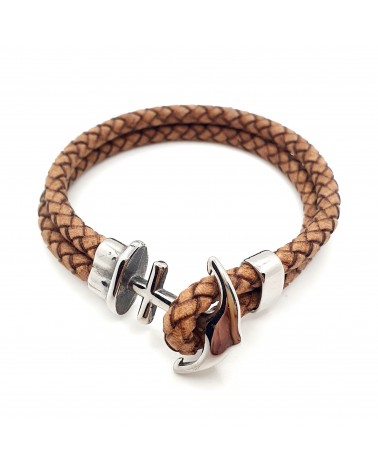 Bracelet ancre de marine en cuir marron bijoux italiens