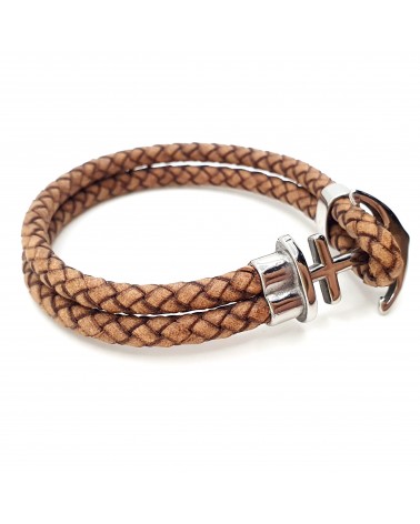 Bracelet ancre de marine en cuir marron bijoux italiens