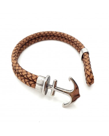Bracelet ancre de marine en cuir marron bijoux italiens