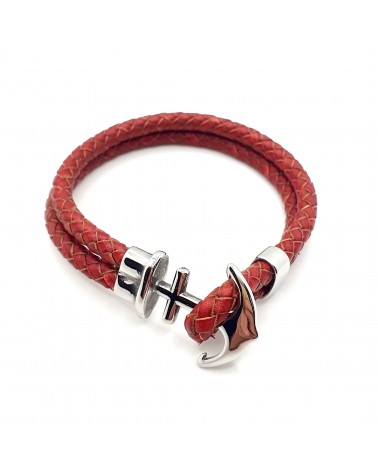 Bracelet ancre de marine en cuir rouge bijoux fantaisies