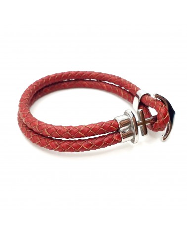 Bracelet ancre de marine en cuir rouge bijoux fantaisies