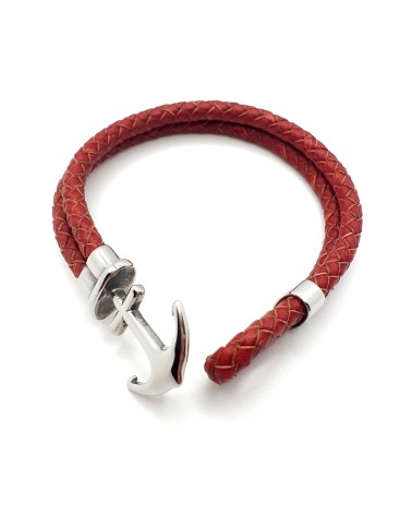 Bracelet ancre de marine en cuir rouge bijoux fantaisies