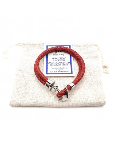 Bracelet ancre de marine en cuir rouge bijoux fantaisies