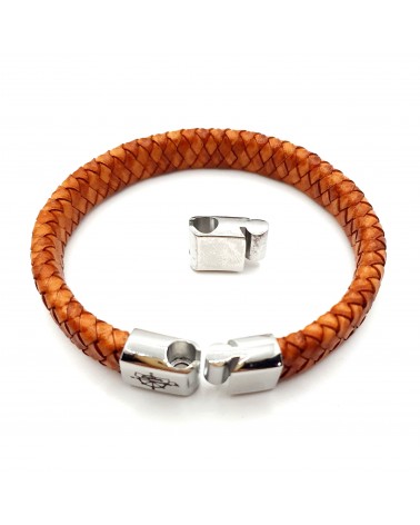 Bracelet tressé en cuir orange bijoux fantaisies