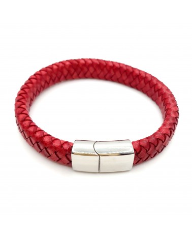 Bracelet en cuir tressé rouge bijoux italiens fait à la main