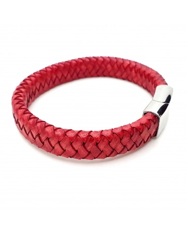 Bracelet en cuir tressé rouge bijoux italiens fait à la main