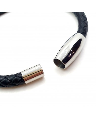 Bracelet mixte cuir tressé couleur noir made in Italie