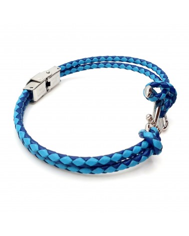 Bracelet ancre de marine en cuir tressé double bleu bijoux fantaisies