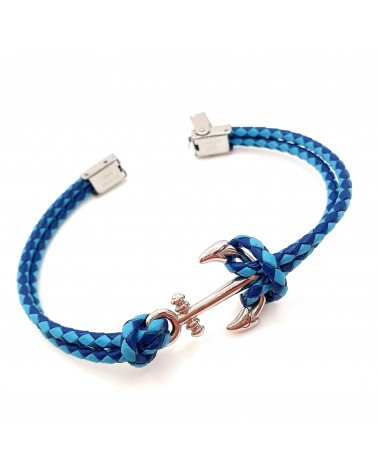 Bracelet ancre de marine en cuir tressé double bleu bijoux fantaisies
