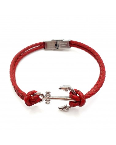 Bracelet ancre de marine en cuir tressé rouge bijoux fantaisies