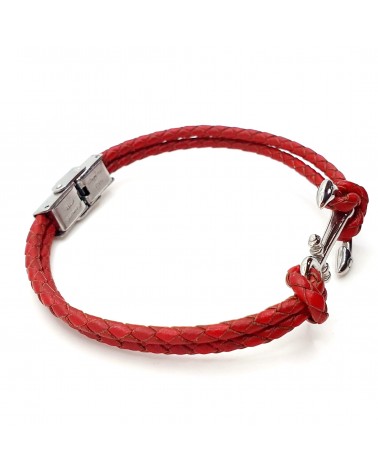 Bracelet ancre de marine en cuir tressé rouge bijoux fantaisies